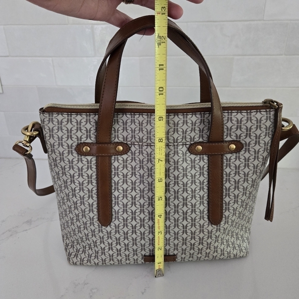 Fossil Felicity Signature Crossbody Satchel Purse Bag Logo Taupe Vegan Leather - Picture 6 of 10